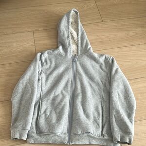 Zella Girls Grey Hooded Sweatshirt-Sherpa Lined-Zipped-Girl’s XL (14/16)